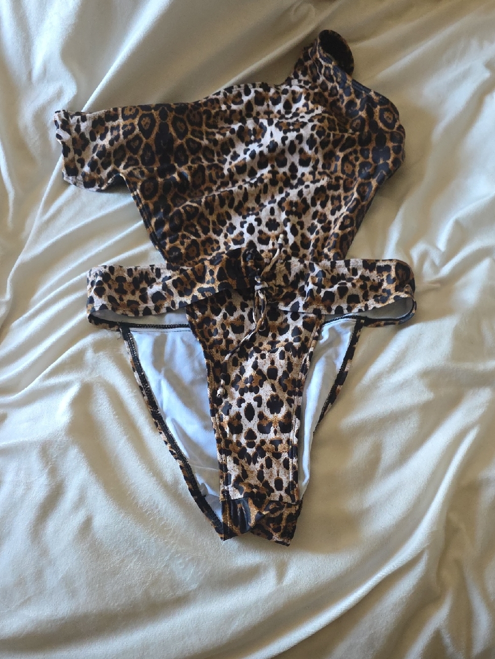 Women's Leopard Print One-Piece Swimsuit - Brown & Black